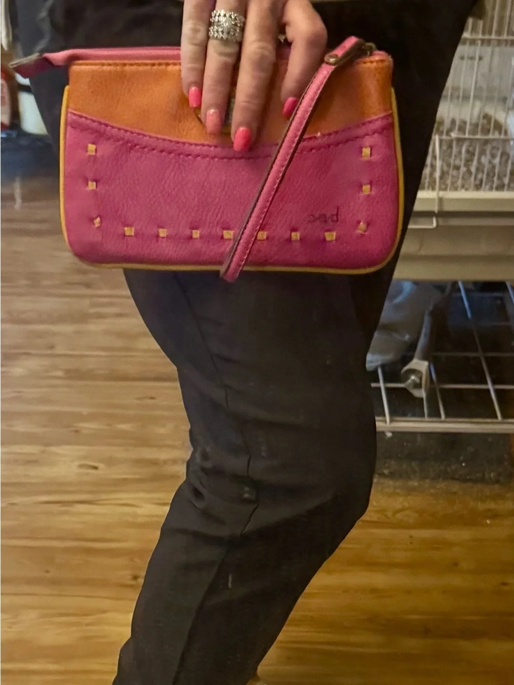 boc Two-Tone Pink and Orange Wristlet Clutch